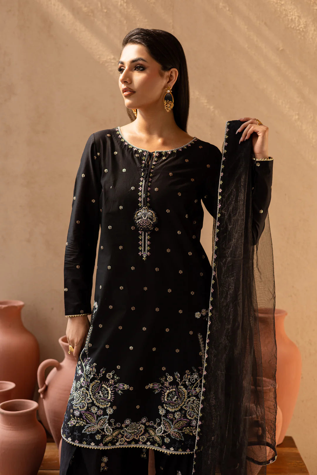Varsha 3Pc - Embroidered Solid Dress