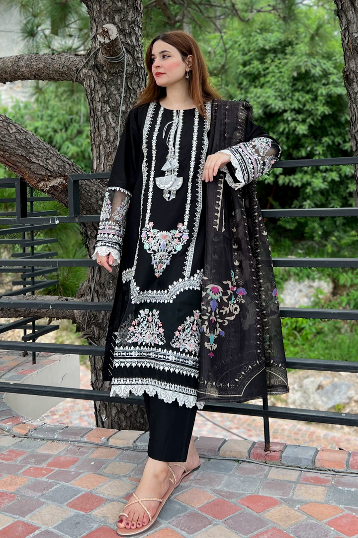 Black Pearl 3Pc - Embroidered Lawn Dress