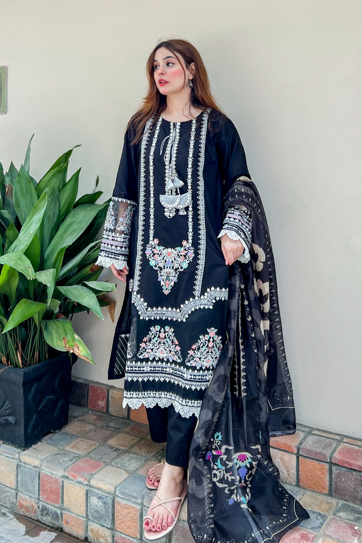 Black Pearl 3Pc - Embroidered Lawn Dress