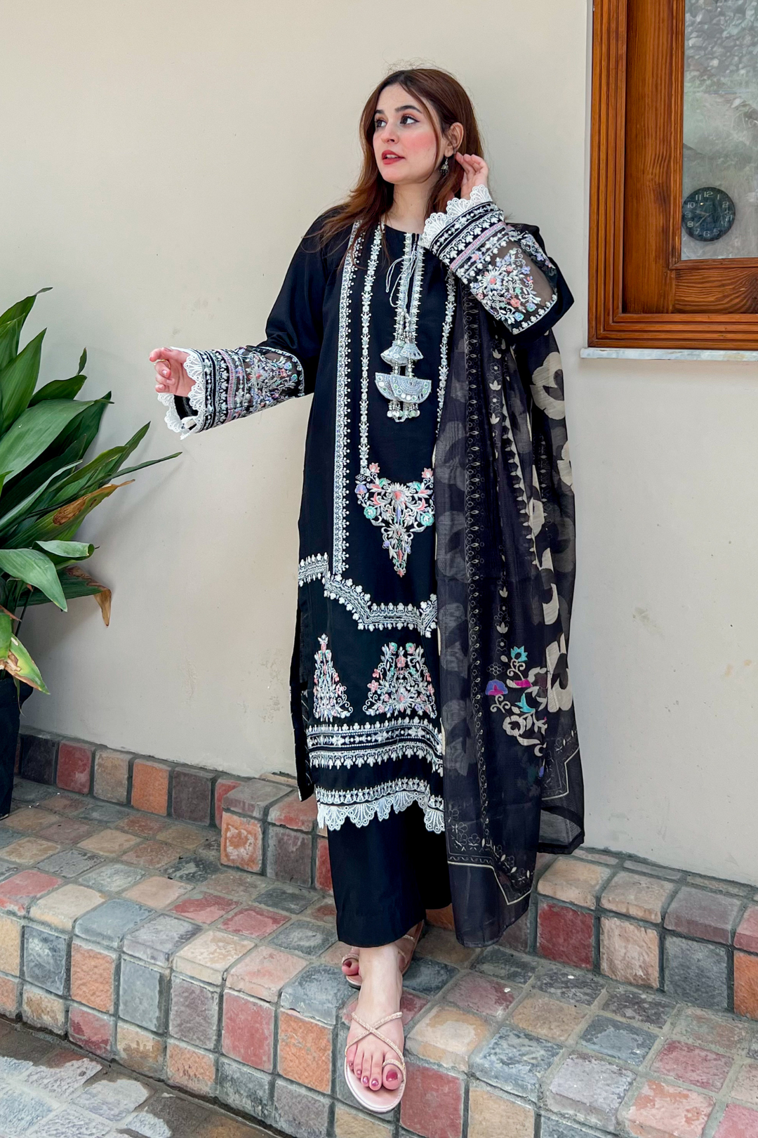Black Pearl 3Pc - Embroidered Lawn Dress