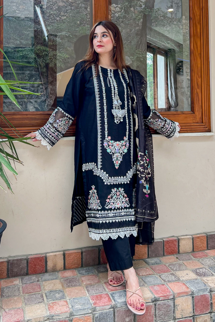 Black Pearl 3Pc - Embroidered Lawn Dress