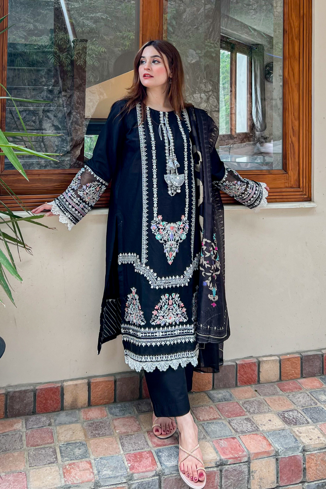 Black Pearl 3Pc - Embroidered Lawn Dress