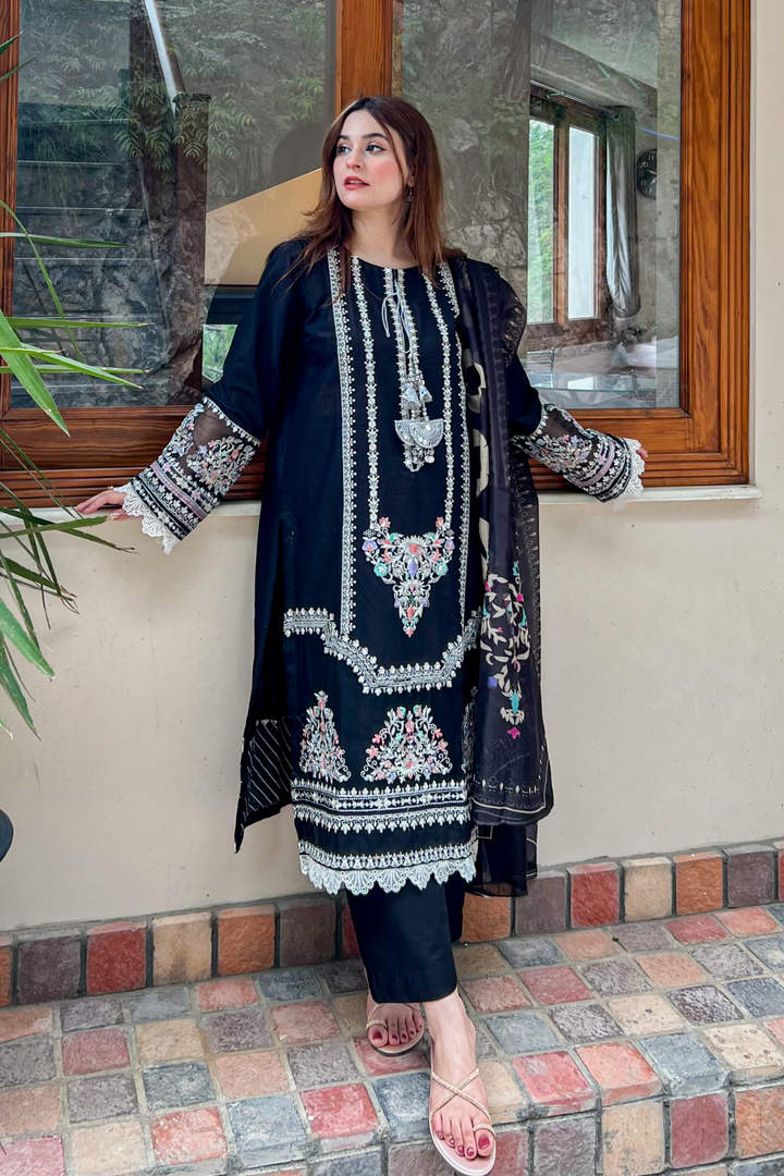 Black Pearl 3Pc - Embroidered Lawn Dress