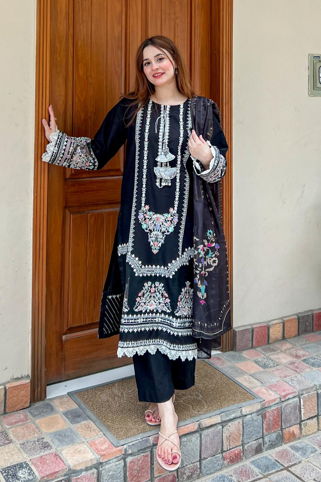 Black Pearl 3Pc - Embroidered Lawn Dress