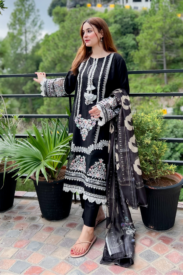 Black Pearl 3Pc - Embroidered Lawn Dress