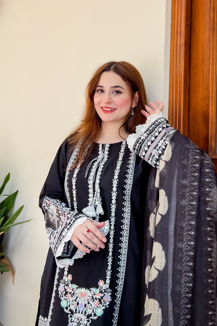 Black Pearl 3Pc - Embroidered Lawn Dress