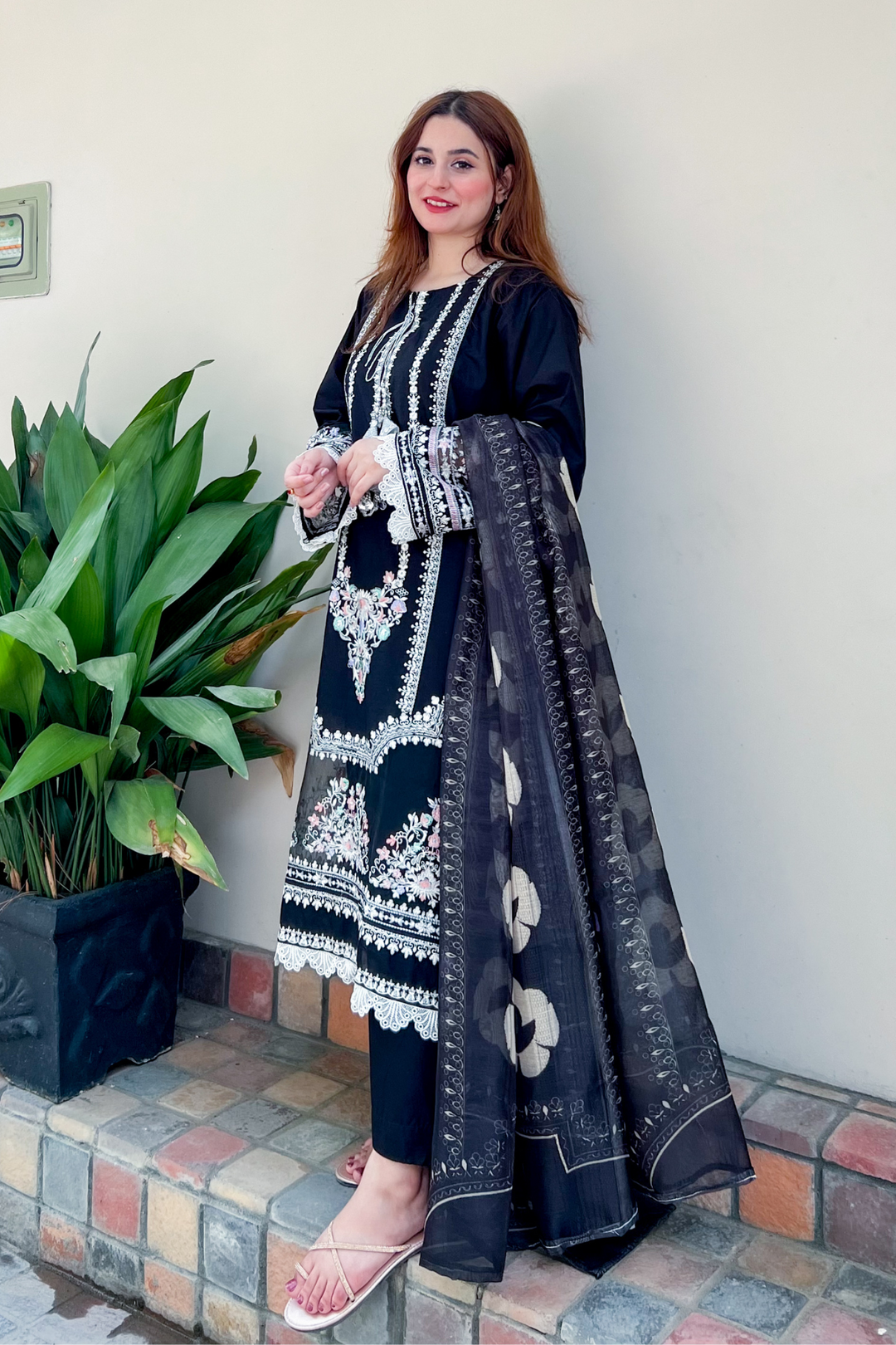 Black Pearl 3Pc - Embroidered Lawn Dress