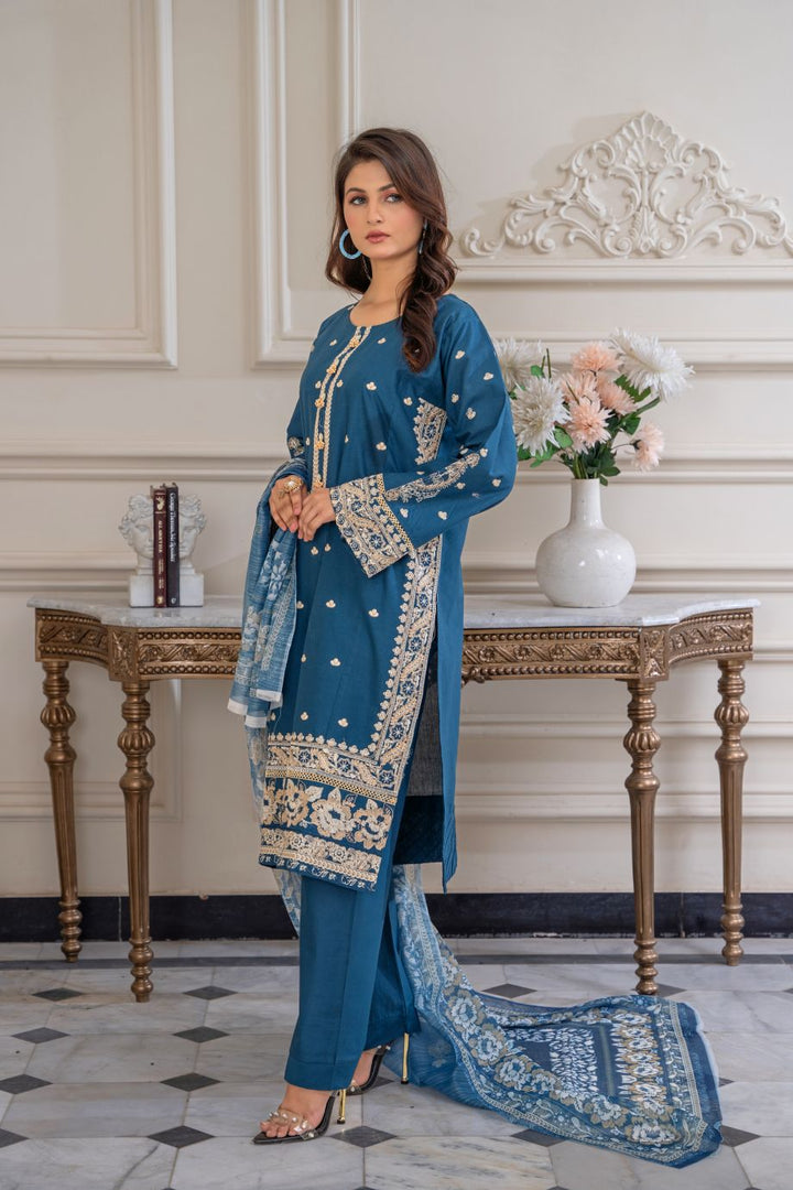 Limited Stock - Pine 3Pc Embroidered Dress