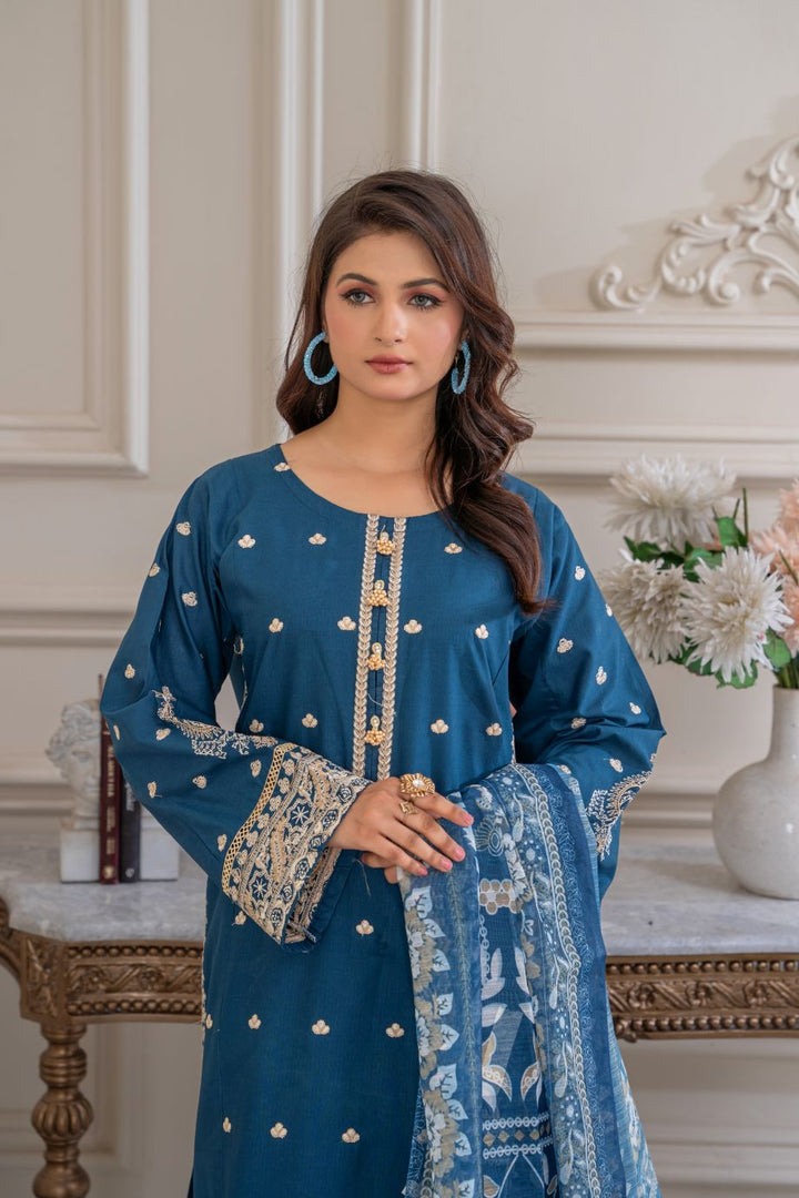 Limited Stock - Pine 3Pc Embroidered Dress