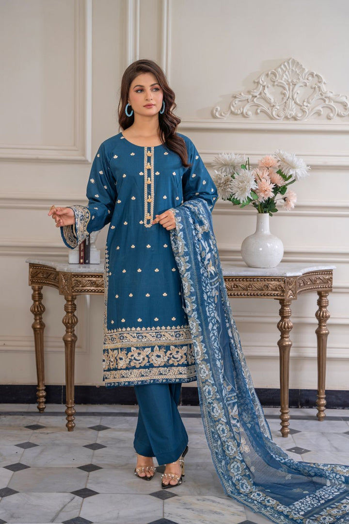 Limited Stock - Pine 3Pc Embroidered Dress