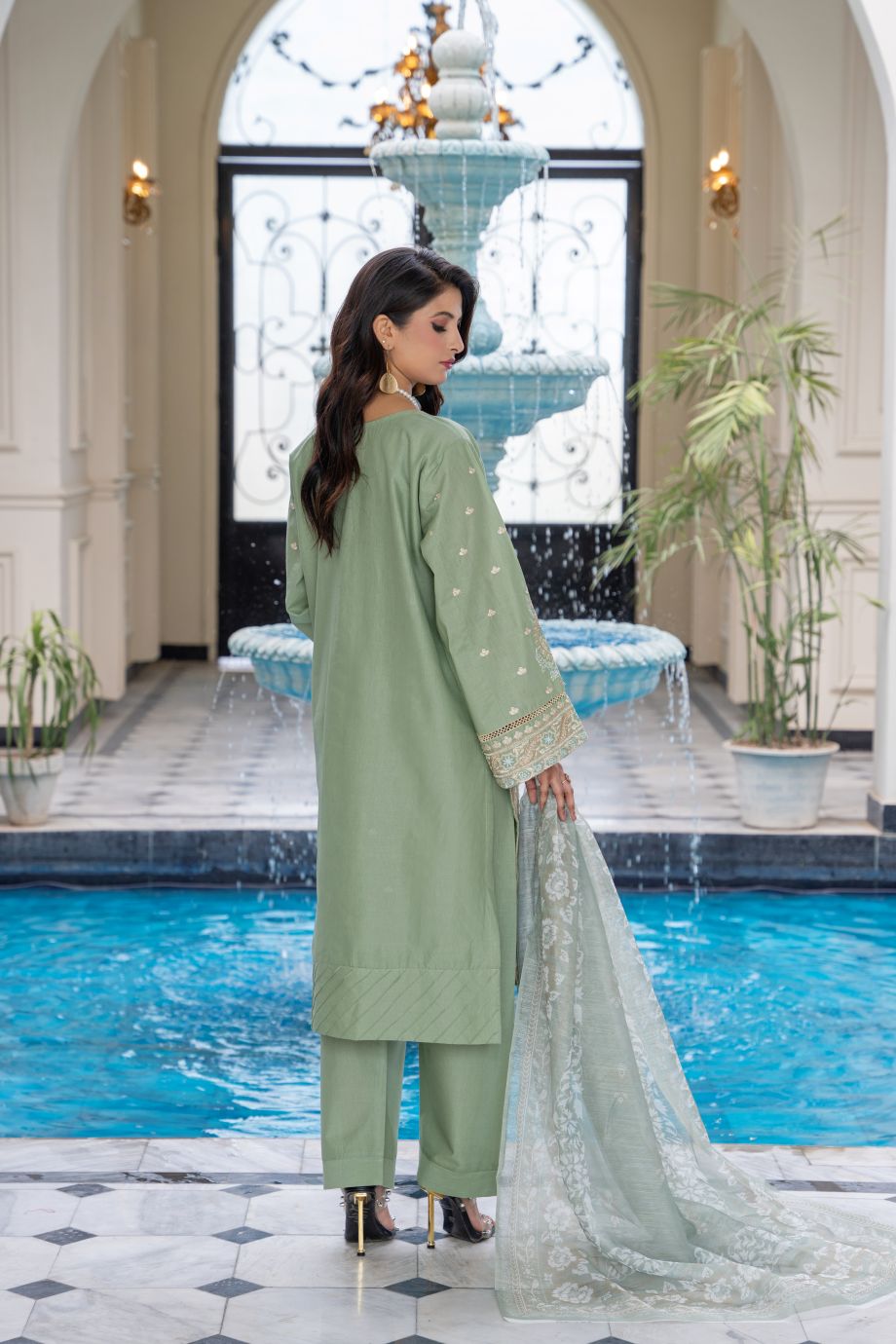 Limited Stock -Warsha 3Pc Embroidered Dress