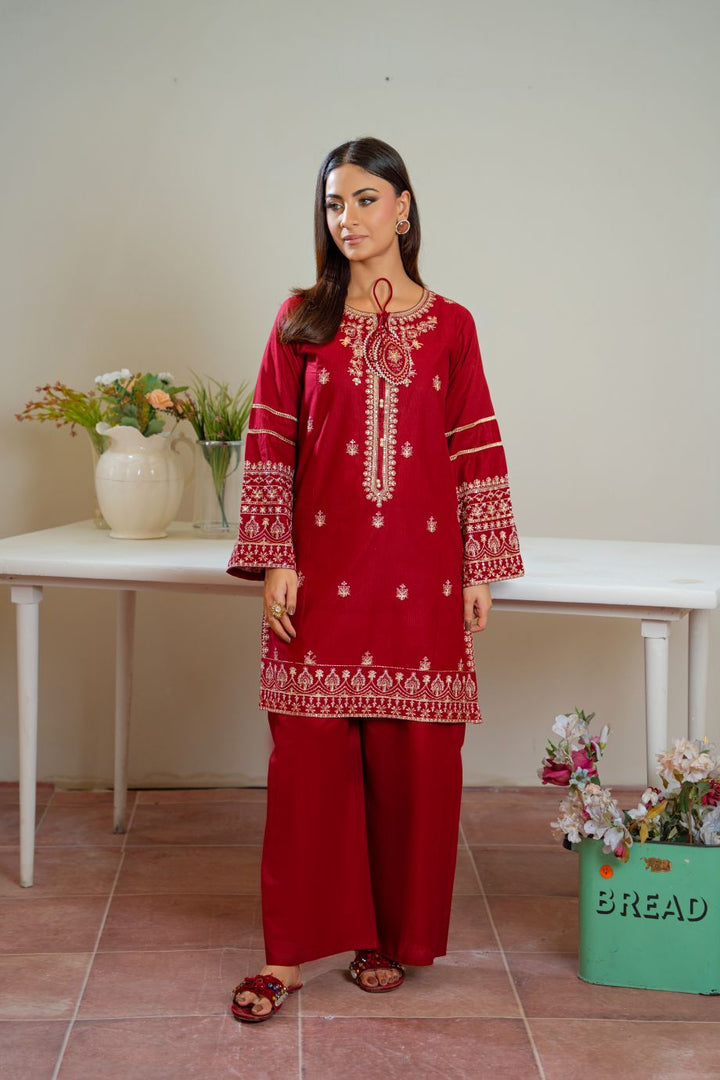 Claret 2Pc Embroidered Dress