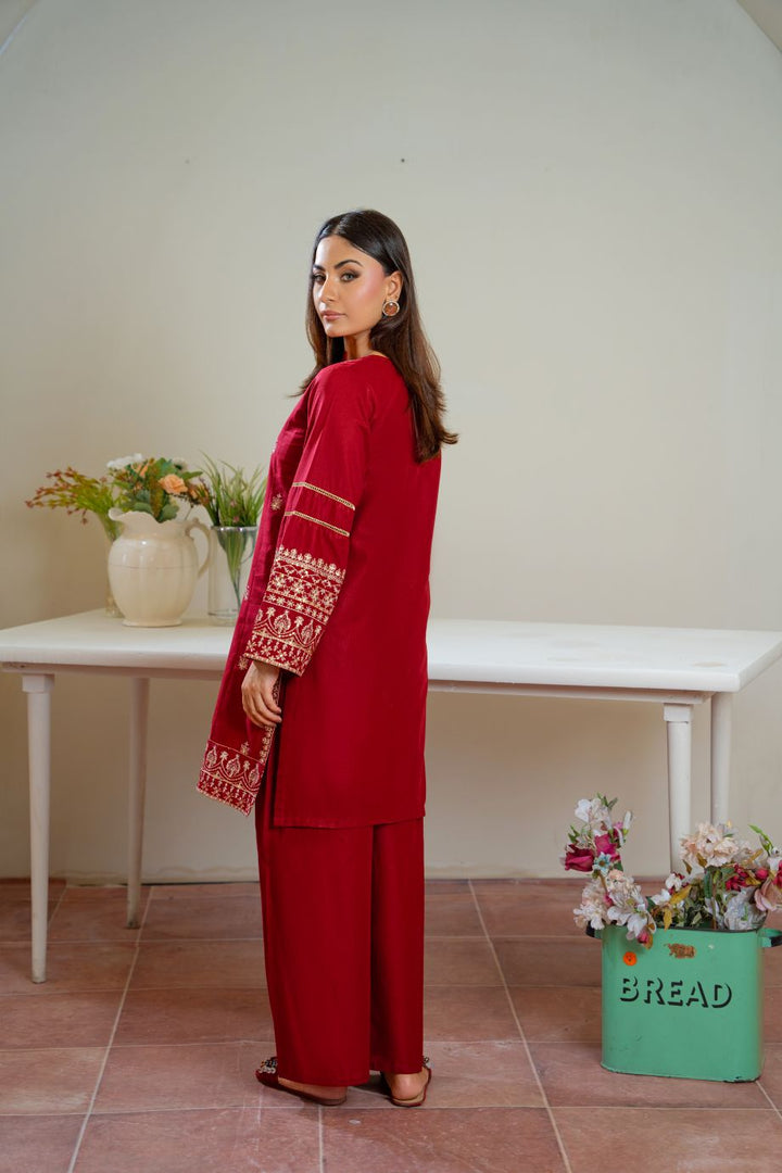 Claret 2Pc Embroidered Dress