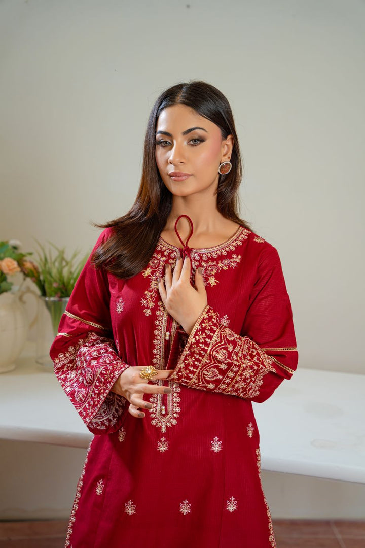 Claret 2Pc Embroidered Dress