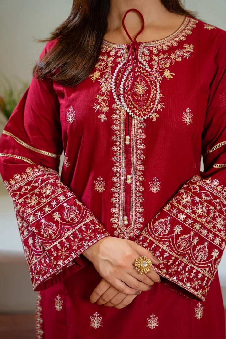 Claret 2Pc Embroidered Dress